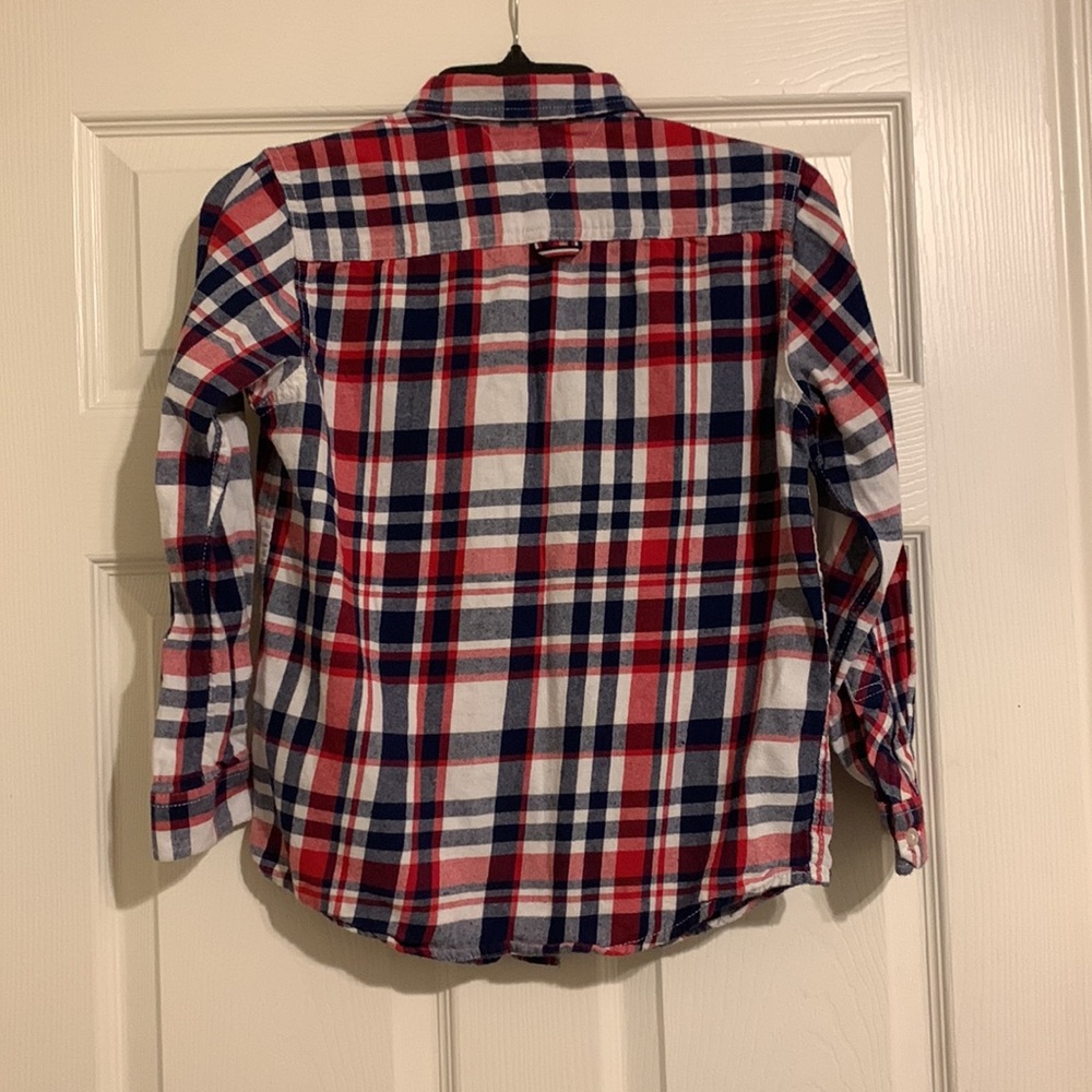 Kids Tommy Hilfiger Blue White and Red Long Sleeve Formal Button Down Shirt - Picture 8 of 8